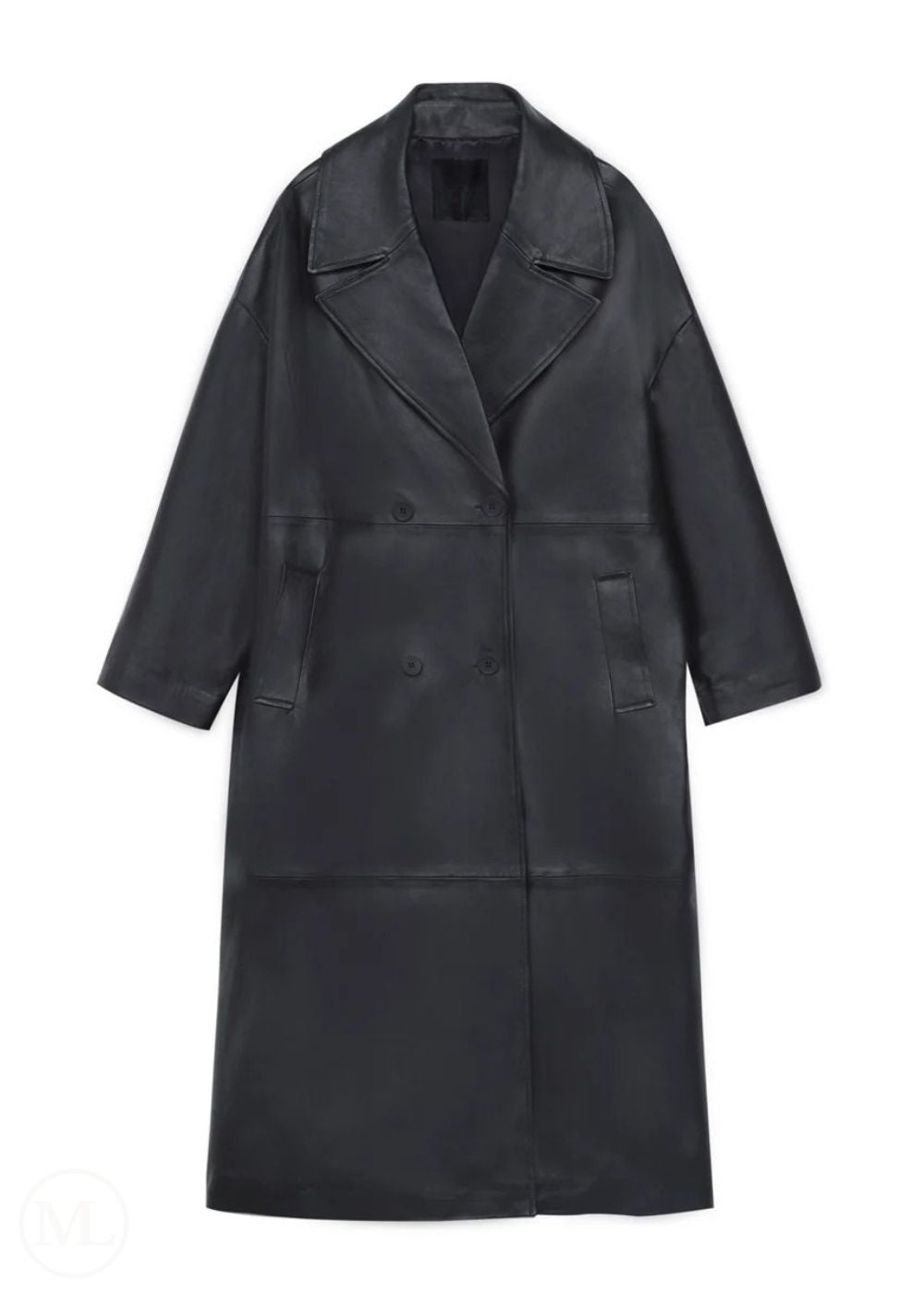 Black Trench Leather coat on a white background