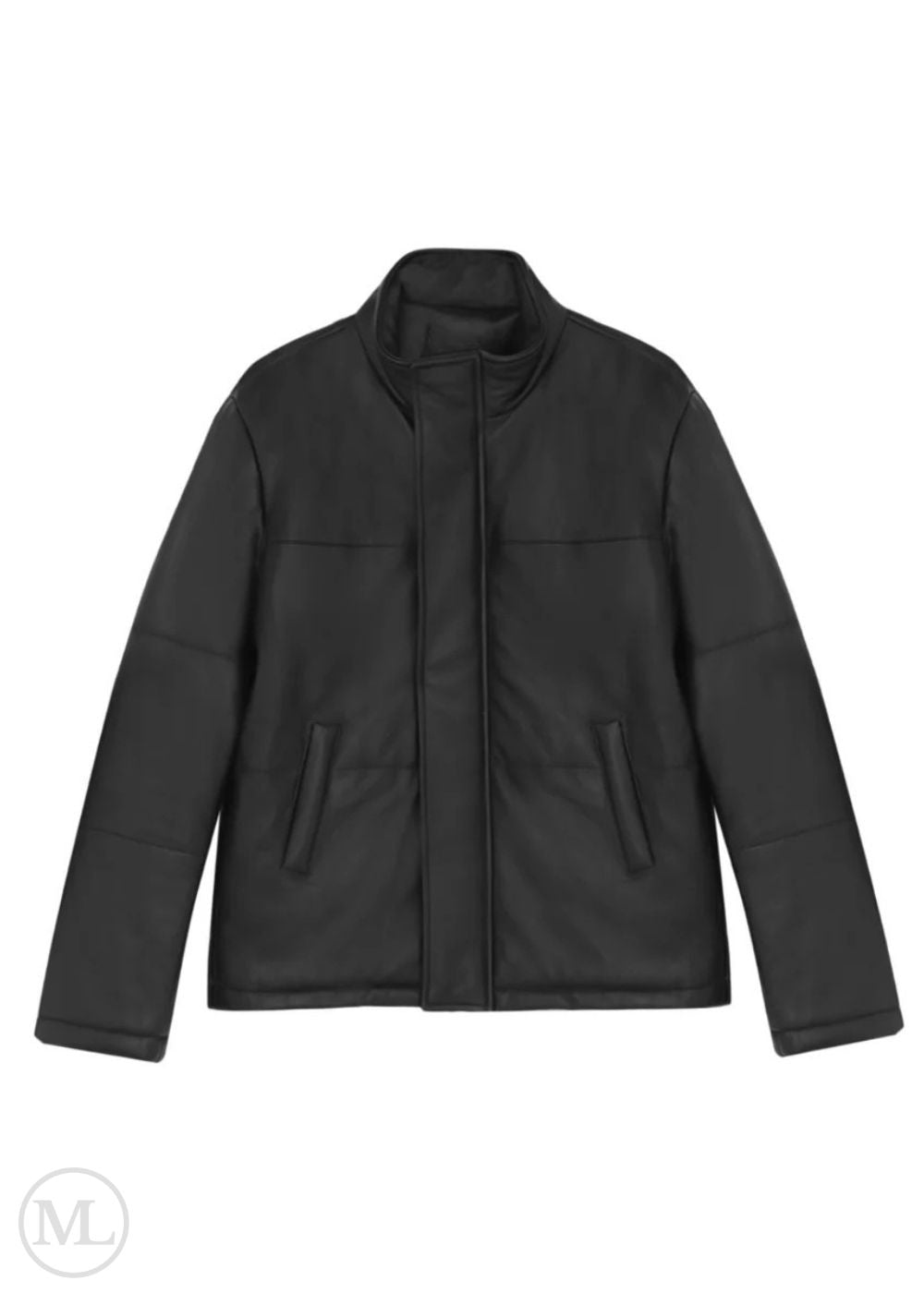 Orion – Men’s Leather Down Puffer Jacket with Stand Collar - black